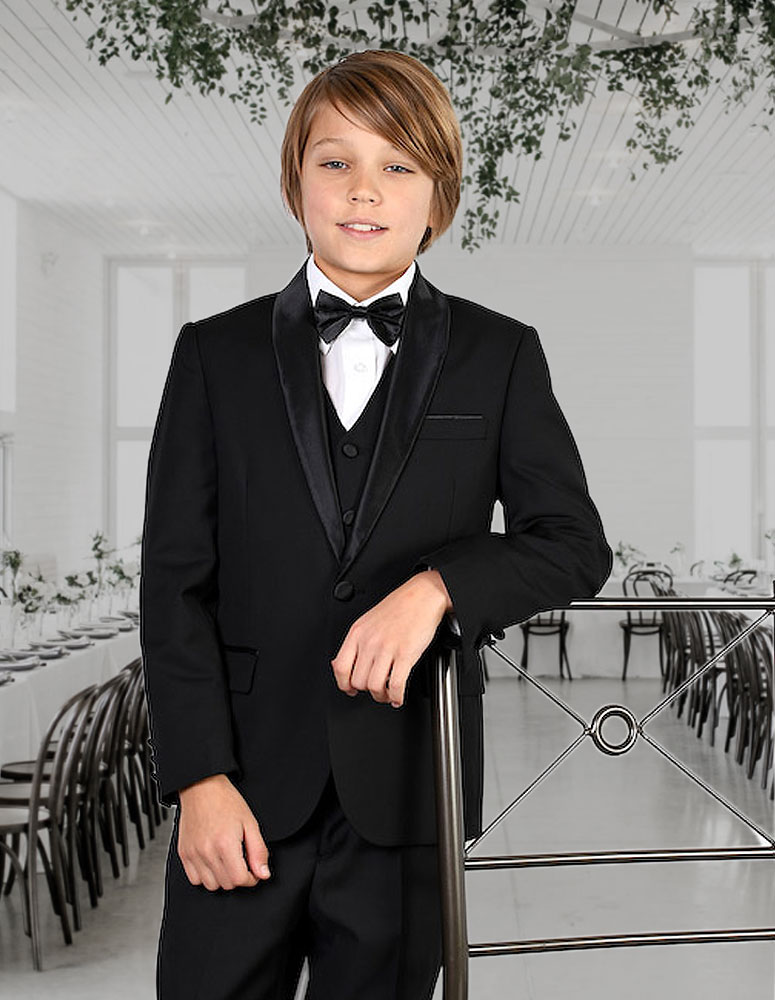 B-TUX-SH BLACK 5PC TUXEDO BOY SUIT INCLUDING SHIRT AND BOW TIE 