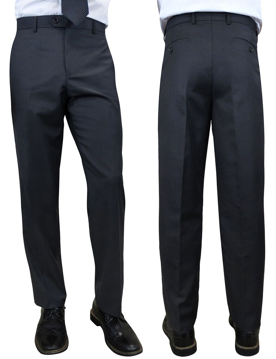 SLIM FIT CHARCOAL ITALIAN FLAT FRONT MENS WOOL DRESS PANTS HAND TAILORED  