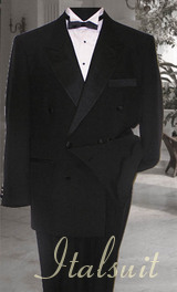 DOUBLE BREASTED MENS BLACK TUXEDO.SUPER 150'S FRENCH CUT.
