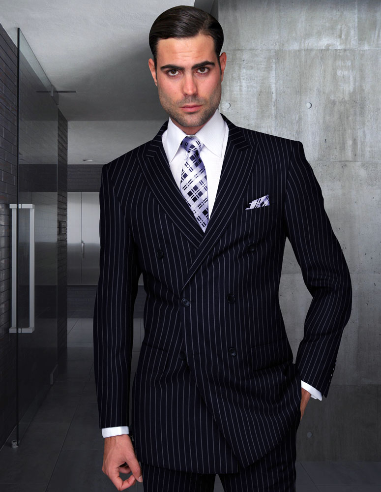 Gray 5901B Men's Classic 2 Piece Jacket & Pants Double Breasted Suit Black Navy 