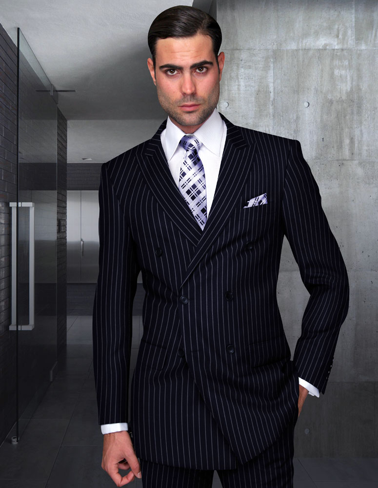 2PC NAVY BOLD PINSTRIPE DOUBLE BREASTED SUIT 