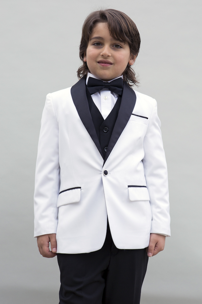 B-ENCORE WHITE 5PC SUIT SHIRT,BOWTIE & VEST FOR KIDS