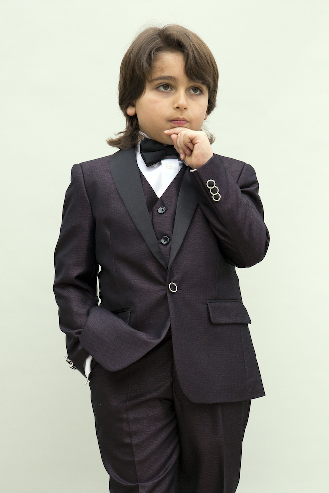 B-ENZO-1 PLUM 5PC SUIT SHIRT,BOWTIE & VEST FOR KIDS 