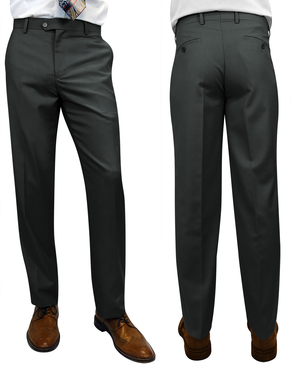 SLIM FIT HUNTER ITALIAN FLAT FRONT MENS WOOL DRESS PANTS HAND TAILORED  