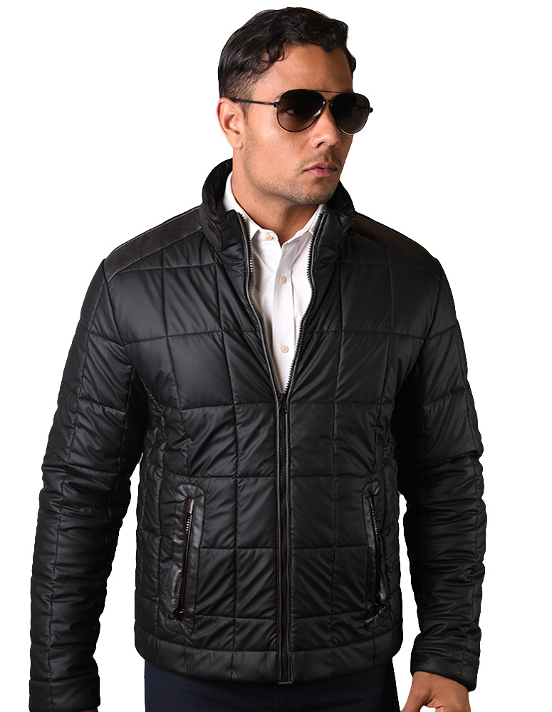 STATEMENT MENS BLACK QUILTED PUFFER JACKET