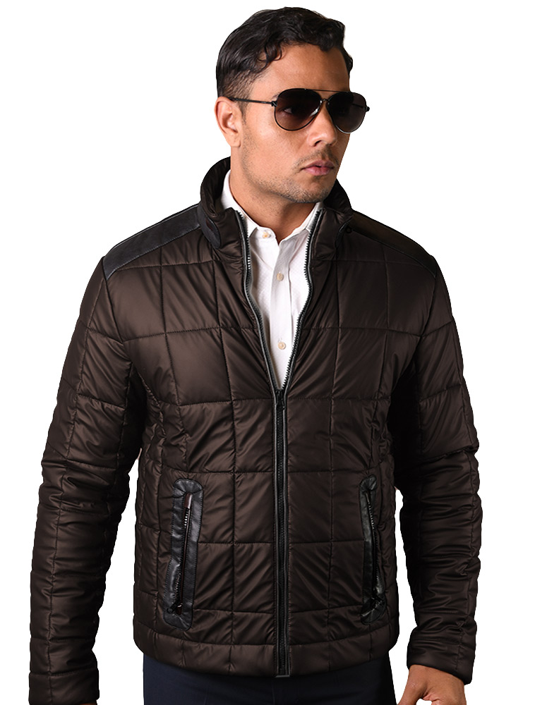 STATEMENT MENS BROWN QUILTED PUFFER JACKET 