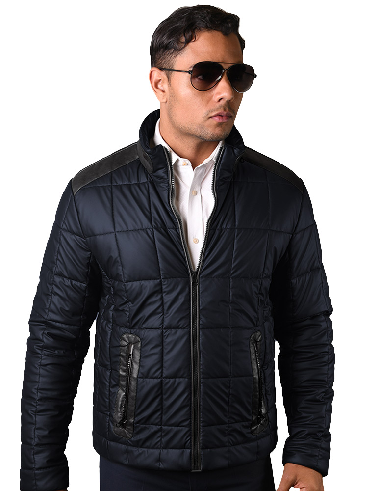 STATEMENT MENS NAVY QUILTED PUFFER JACKET 