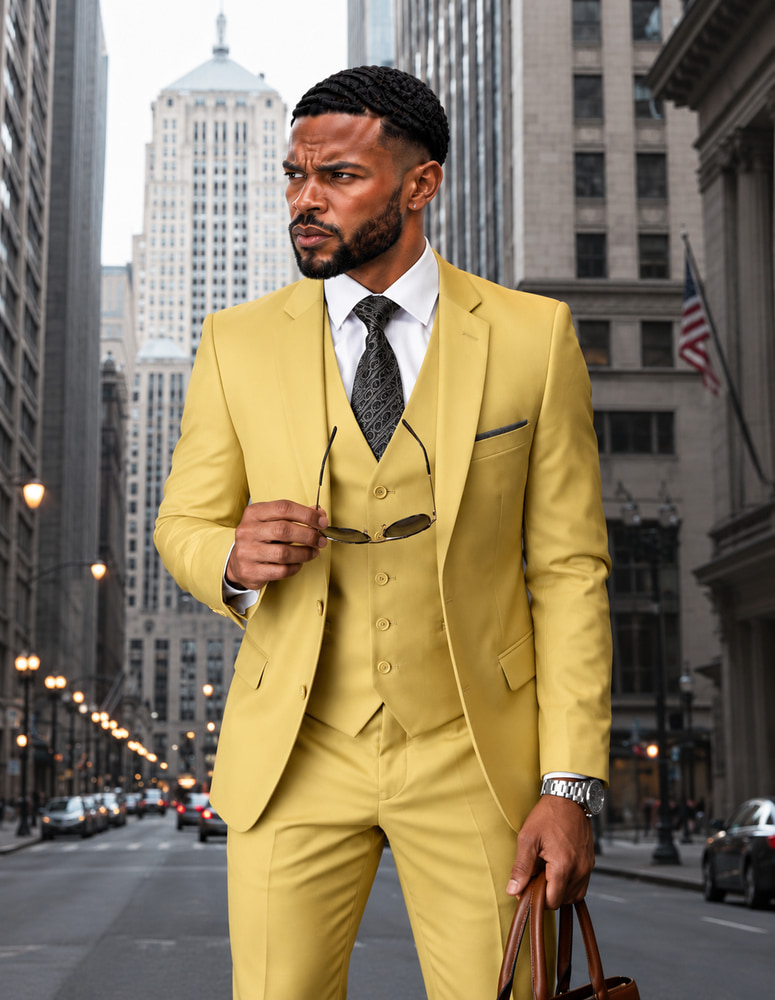 LORENZO CHESTNUT SLIM FIT MEN'S 3PC SUIT WITH NARROW LEG PANTS