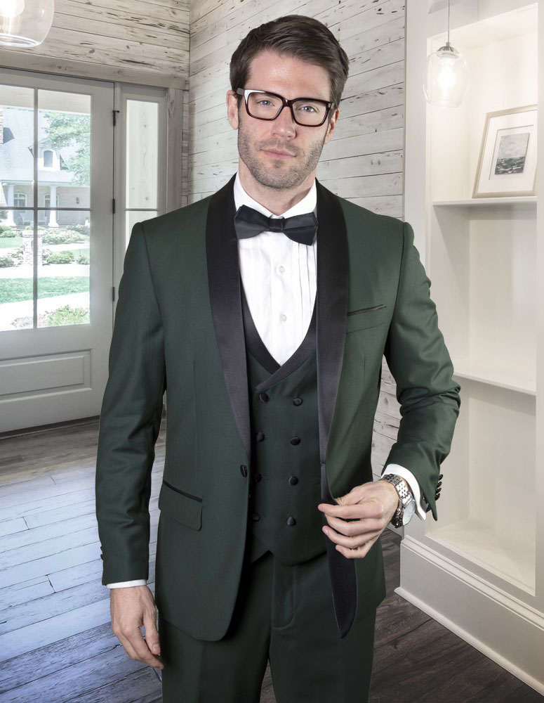 STATEMENT MGM HUNTER 3PC TAILORED FIT TUXEDO SUIT WITH FLAT FRONT PANTS INCLUDING MATCHING BOWTIE   