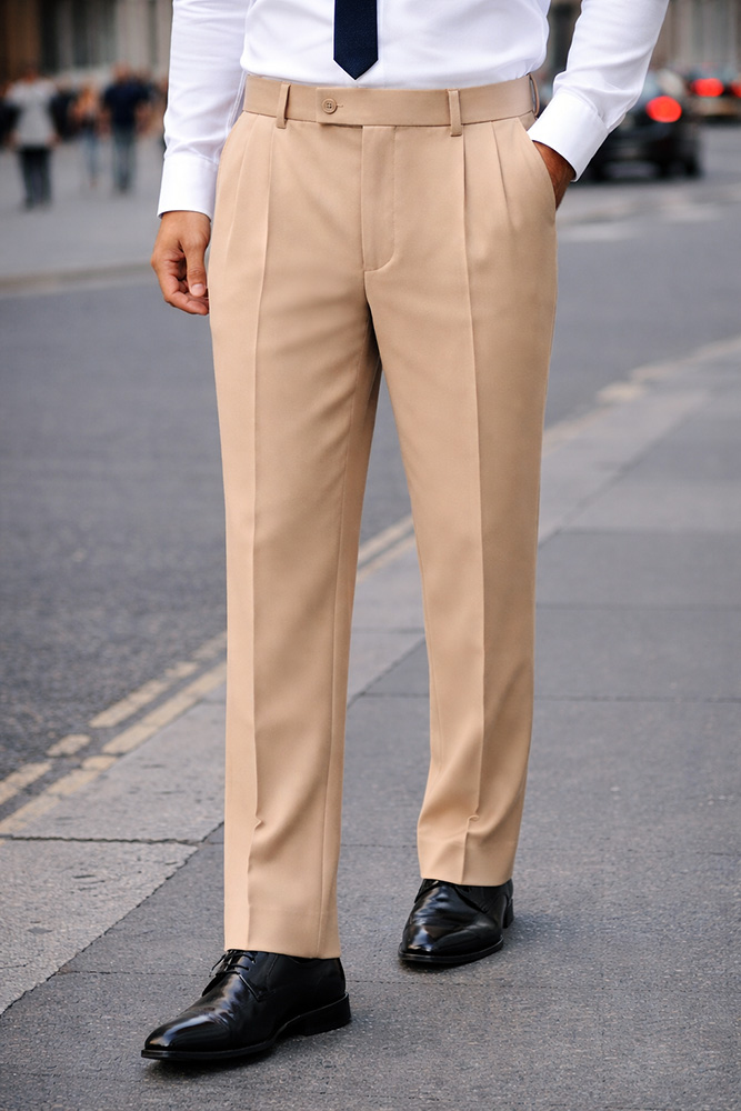 PEACH PLEATED DRESS PANTS REGULAR FIT SUPER 150'S ITALIAN WOOL FABRIC