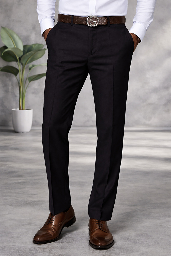 BLACK ITALIAN FLAT FRONT MENS WOOL DRESS PANTS HAND TAILORED