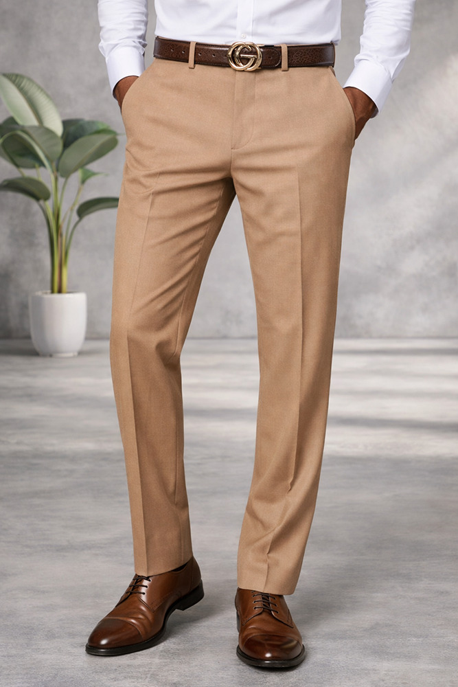 CHAMPAGNE ITALIAN FLAT FRONT MENS WOOL DRESS PANTS HAND TAILORED 