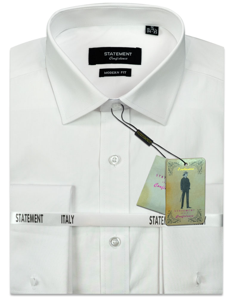 SOLID COLOR WHITE FRENCH CUFF DRESS SHIRT