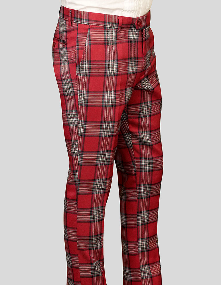 SLIM FIT PLAID ITALIAN FLAT FRONT MENS WOOL DRESS PANTS HAND TAILORED 