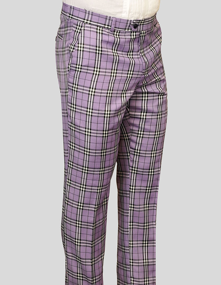 SLIM FIT PLAID ITALIAN FLAT FRONT MENS WOOL DRESS PANTS HAND TAILORED  