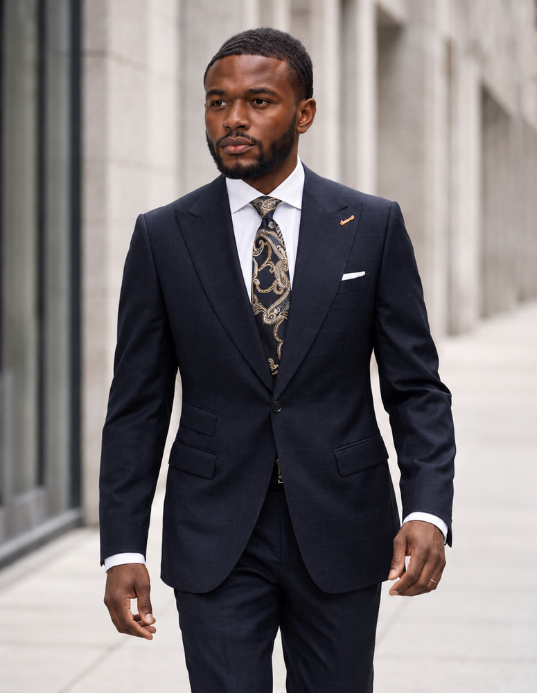 STATEMENT 2PC ITALIAN WOOL SUIT. SUPER 200'S MODERN FIT. FLAT FRONT PANTS 