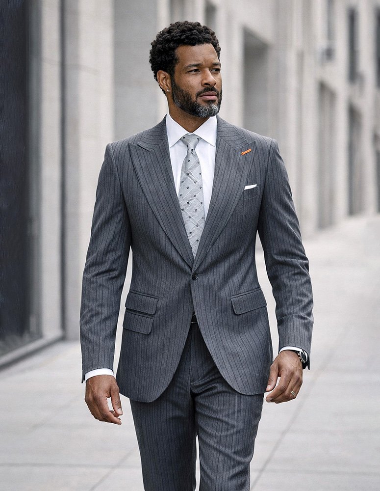 STATEMENT 2PC ITALIAN WOOL SUIT. SUPER 200'S MODERN FIT. FLAT FRONT PANTS 