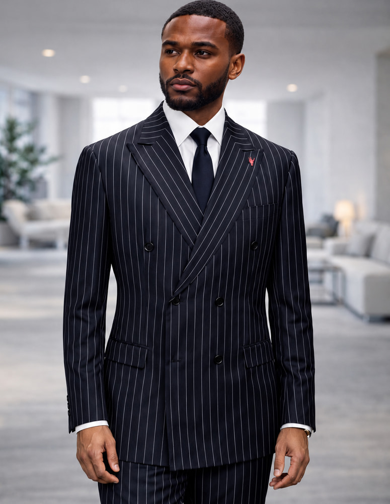 STATEMENT DOUBLE BREASTED BOLD PINSTRIPE SUIT