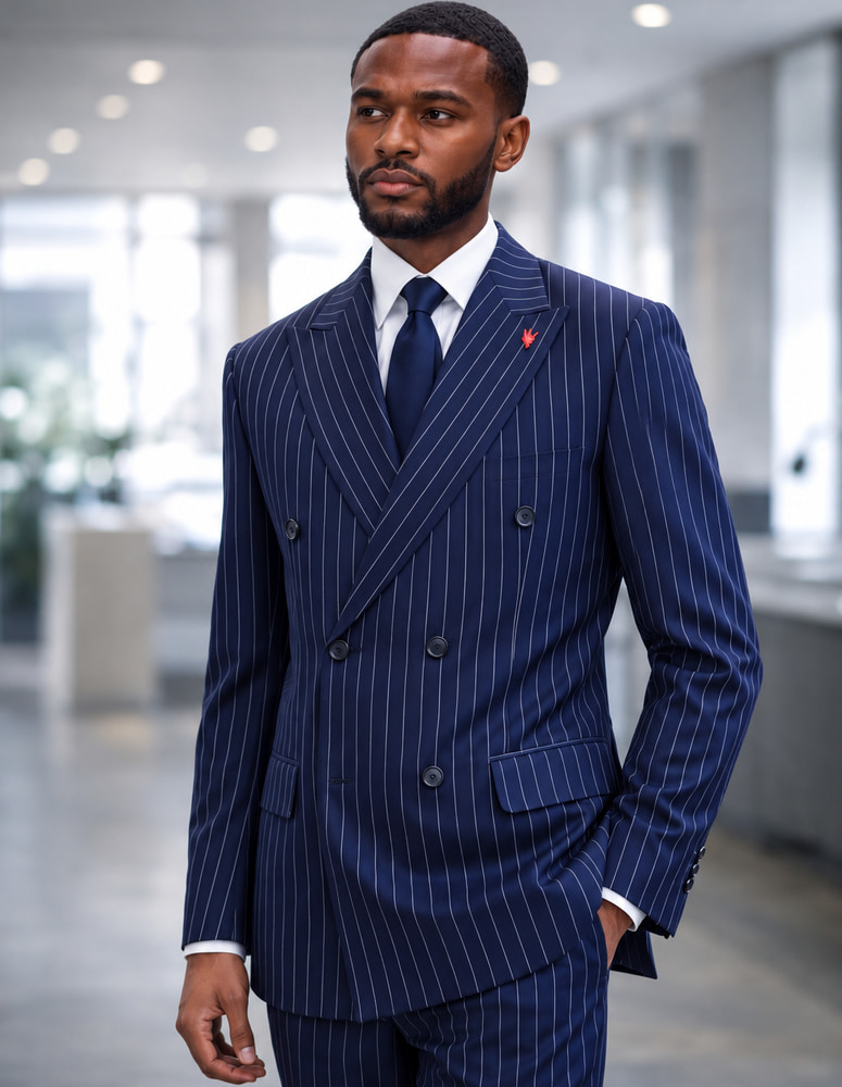 STATEMENT DOUBLE BREASTED BOLD PINSTRIPE SUIT 