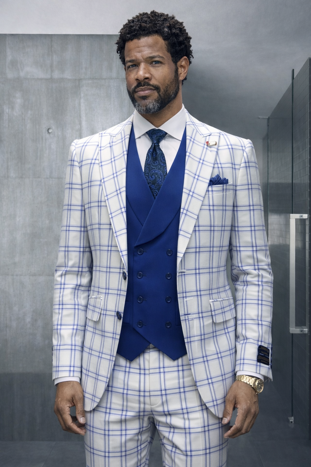 STATEMENT 3PC SUIT SUPER 200'S ITALIAN WOOL AND CASHMERE. MODERN FIT FLAT FRONT PANTS 