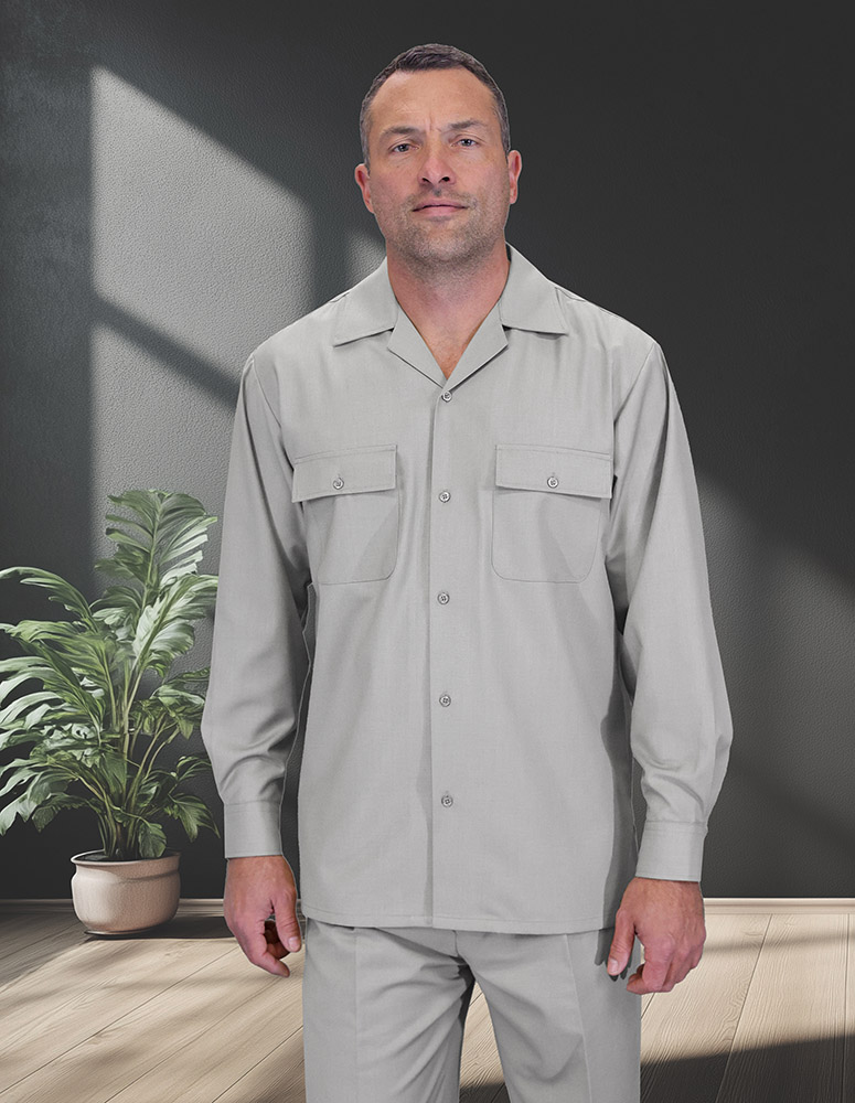 STATEMENT GRAY 2PC WALIKG SET. REGULAR FIT PLEATED PANTS 