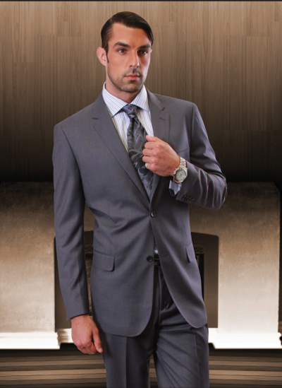 STZ-100 CLASSIC 2PC 2 BUTTON CHARCOAL MENS SUIT SUPER 150'S EXTRA FINE ITALIAN FABRIC 