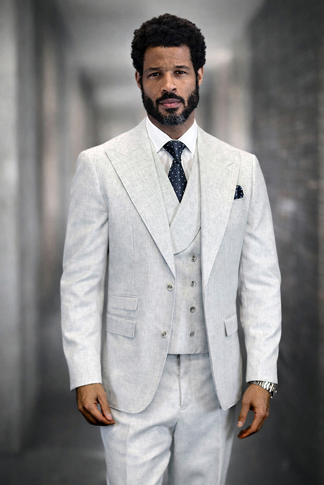 STATEMENT 3PC PEAK LAPEL SUIT WITH DOUBLE BREASTED VEST