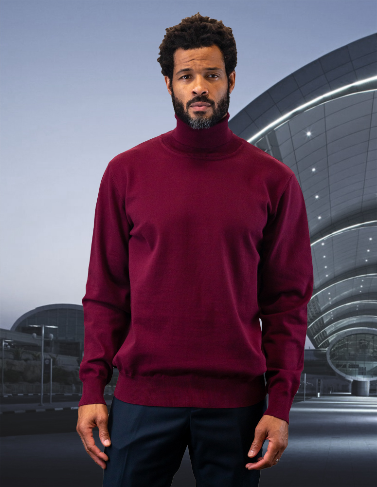 BURGUNDY MODERN FIT TURTLE NECK. WOOL & CASHMERE 