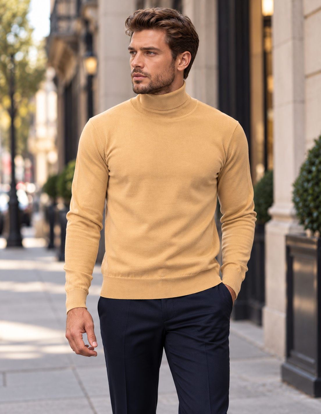CAMEL MODERN FIT TURTLE NECK. WOOL & CASHMERE 