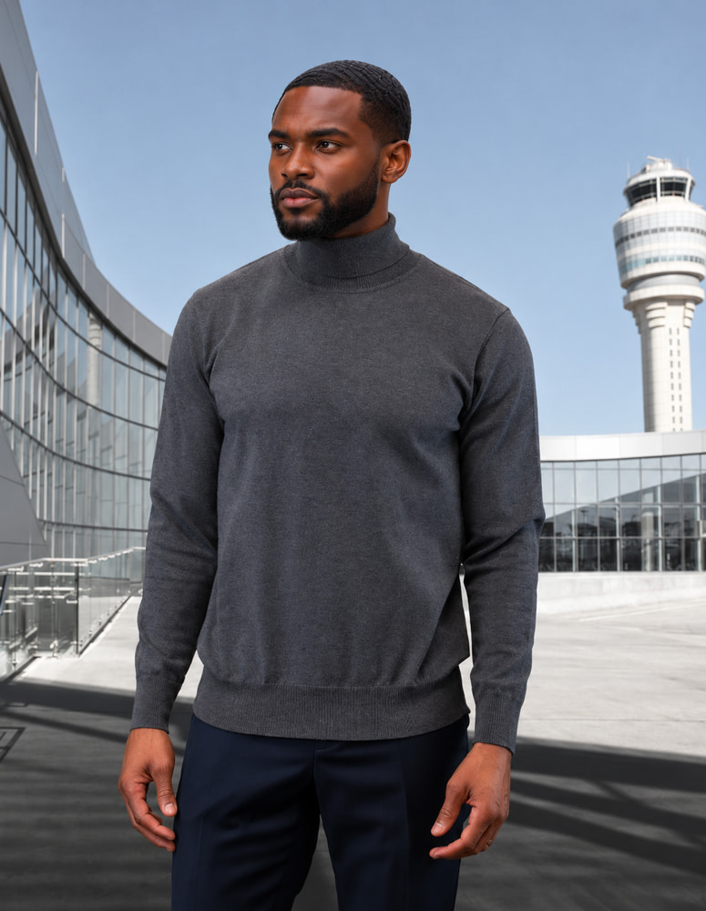 CHARCOAL MODERN FIT TURTLE NECK. WOOL & CASHMERE 