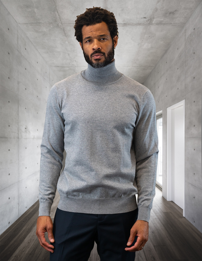 GREY MODERN FIT TURTLE NECK. WOOL & CASHMERE 