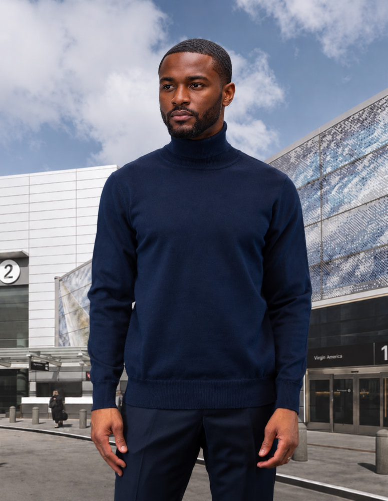 NAVY MODERN FIT TURTLE NECK. WOOL & CASHMERE  