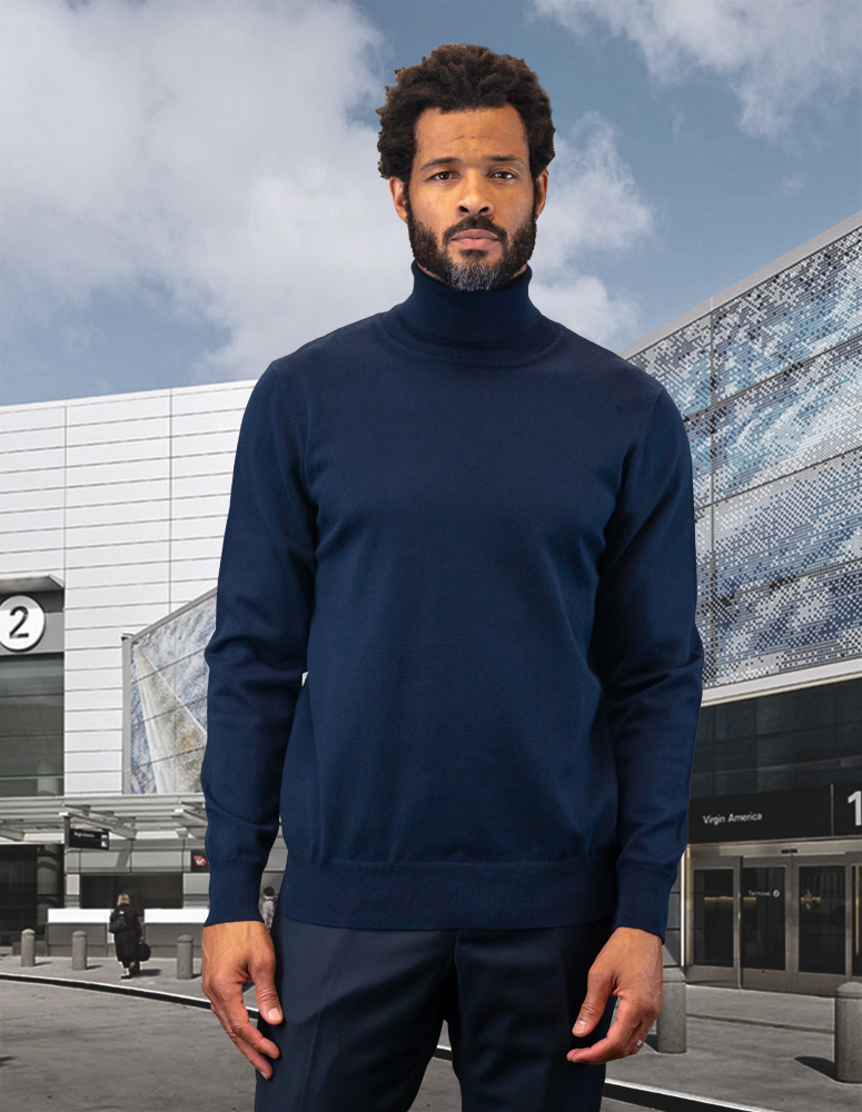 NAVY MODERN FIT TURTLE NECK. WOOL & CASHMERE  