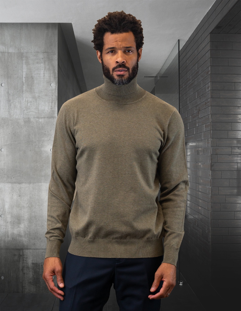 OLIVE MODERN FIT TURTLE NECK. WOOL & CASHMERE 