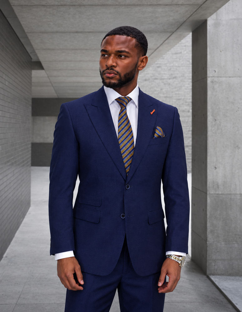 NAVY 2PC ITALIAN SUPER 200'S WOOL SUIT. MODERN FIT FLAT FRONT PANTS 