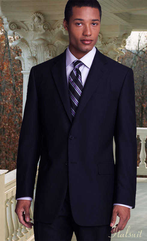 CLASSIC 2PC 2 BUTTON SOLID COLOR NAVY MENS SUIT BY STATEMENT. SUPER 150'S EXTRA FINE ITALIAN FABRIC 