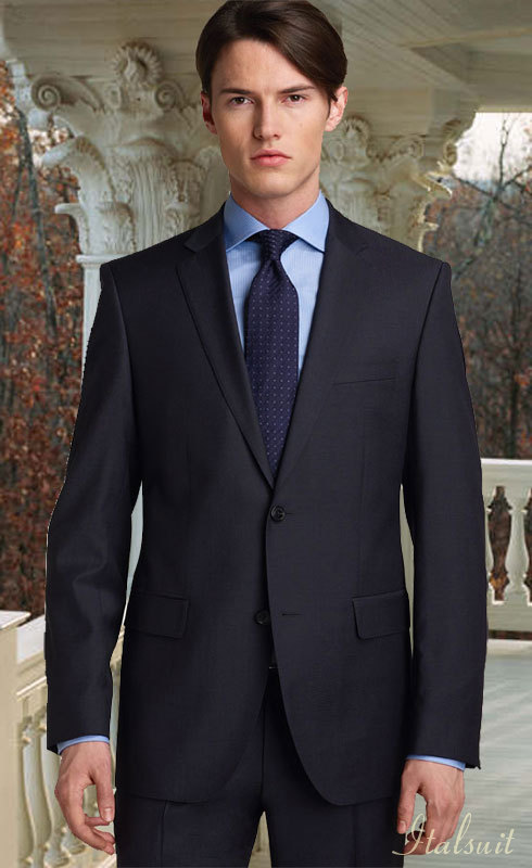 SLR-500 CLASSIC 2PC 2 BUTTON SOLID COLOR NAVY MENS SUIT BY TESSORI UOMO. SUPER 150'S EXTRA FINE ITALIAN FABRIC