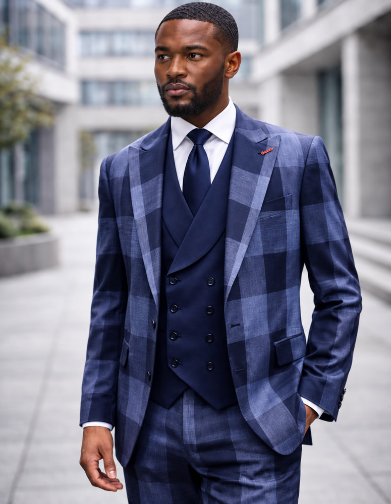 STATEMENT 3PC SUIT SUPER 200'S ITALIAN WOOL AND CASHMERE. MODERN FIT FLAT FRONT PANTS