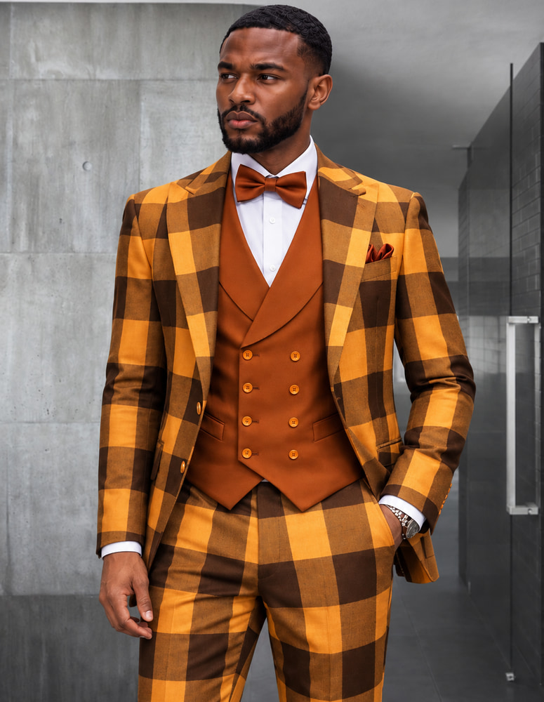 STATEMENT 3PC SUIT SUPER 200'S ITALIAN WOOL AND CASHMERE. MODERN FIT FLAT FRONT PANTS 