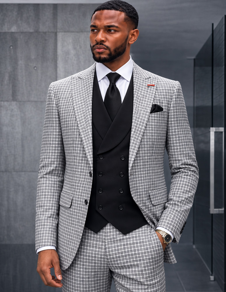 STATEMENT 3PC SUIT SUPER 200'S ITALIAN WOOL AND CASHMERE. MODERN FIT FLAT FRONT PANTS