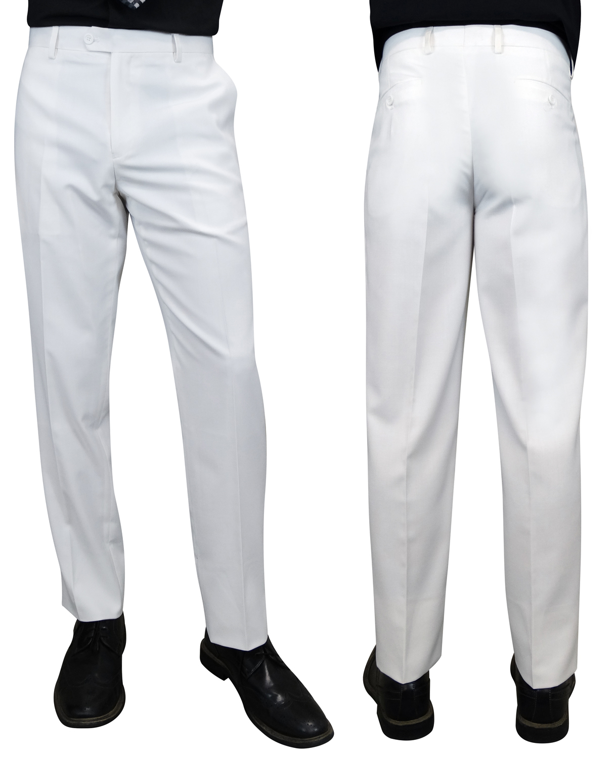 SLIM FIT WHITE ITALIAN FLAT FRONT MENS WOOL DRESS PANTS HAND TAILORED 