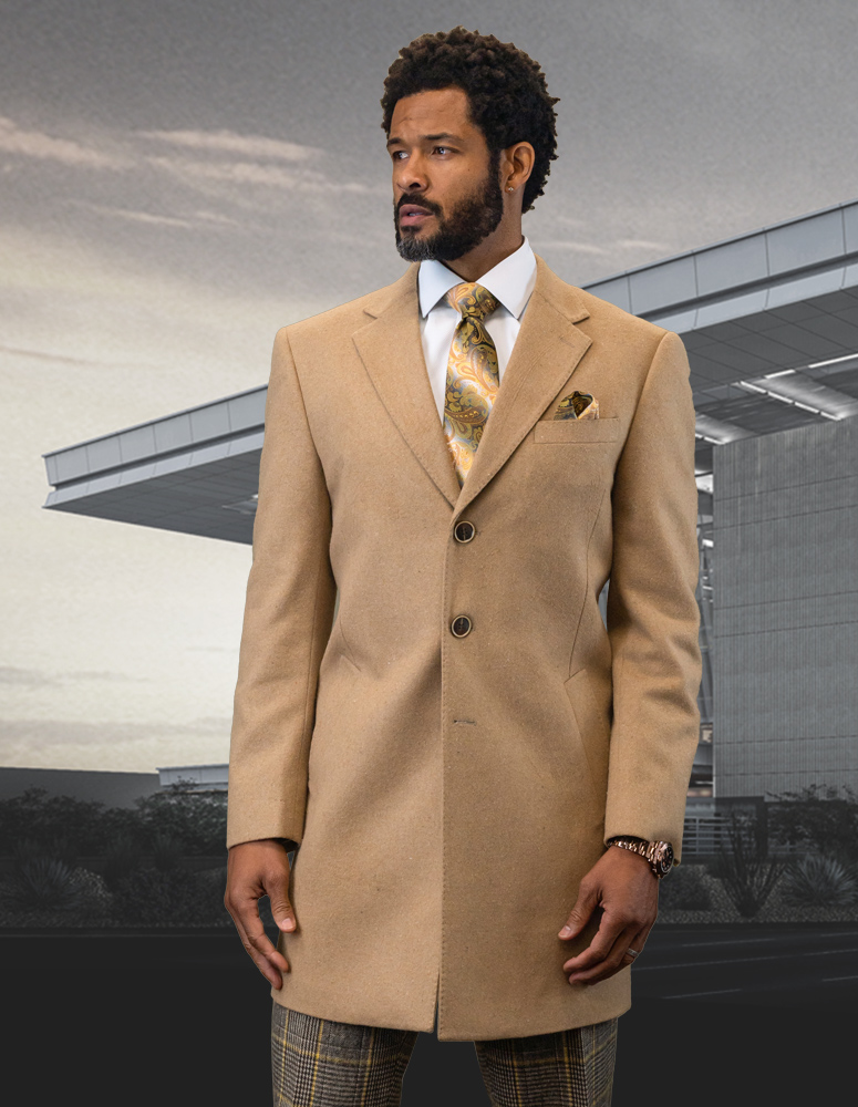 STATEMENT SINGLE BREASTED CAMEL OVER COAT 100% WOOL AND CASHMERE  