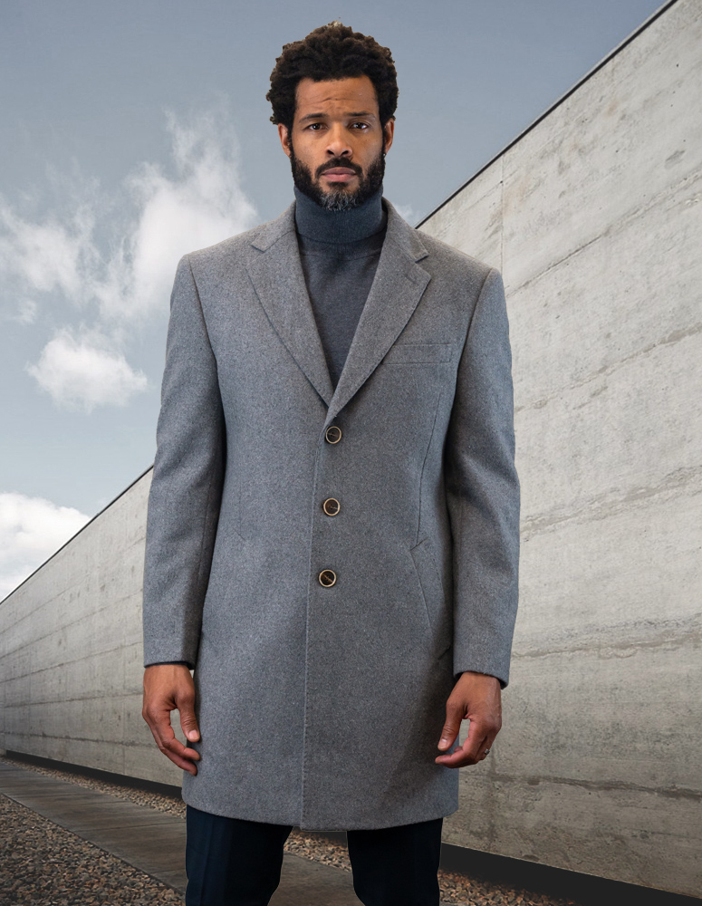 STATEMENT SINGLE BREASTED GRAY OVER COAT 100% WOOL AND CASHMERE   