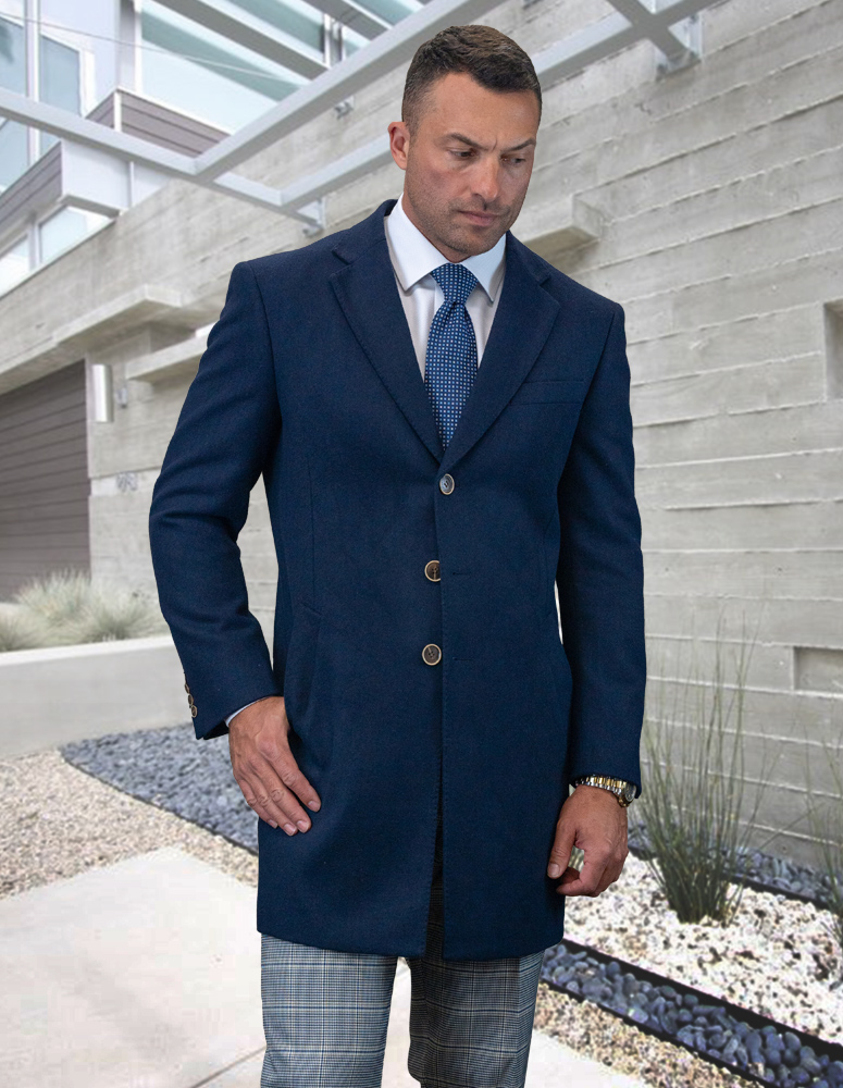 STATEMENT SINGLE BREASTED NAVY OVER COAT 100% WOOL AND CASHMERE  