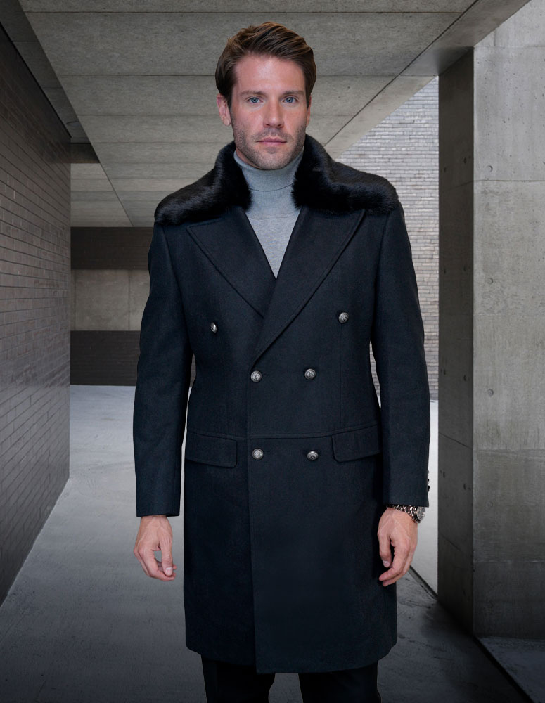 WOOL AND CASHMERE SINGLE JACKET WITH REMOVABLE FUR