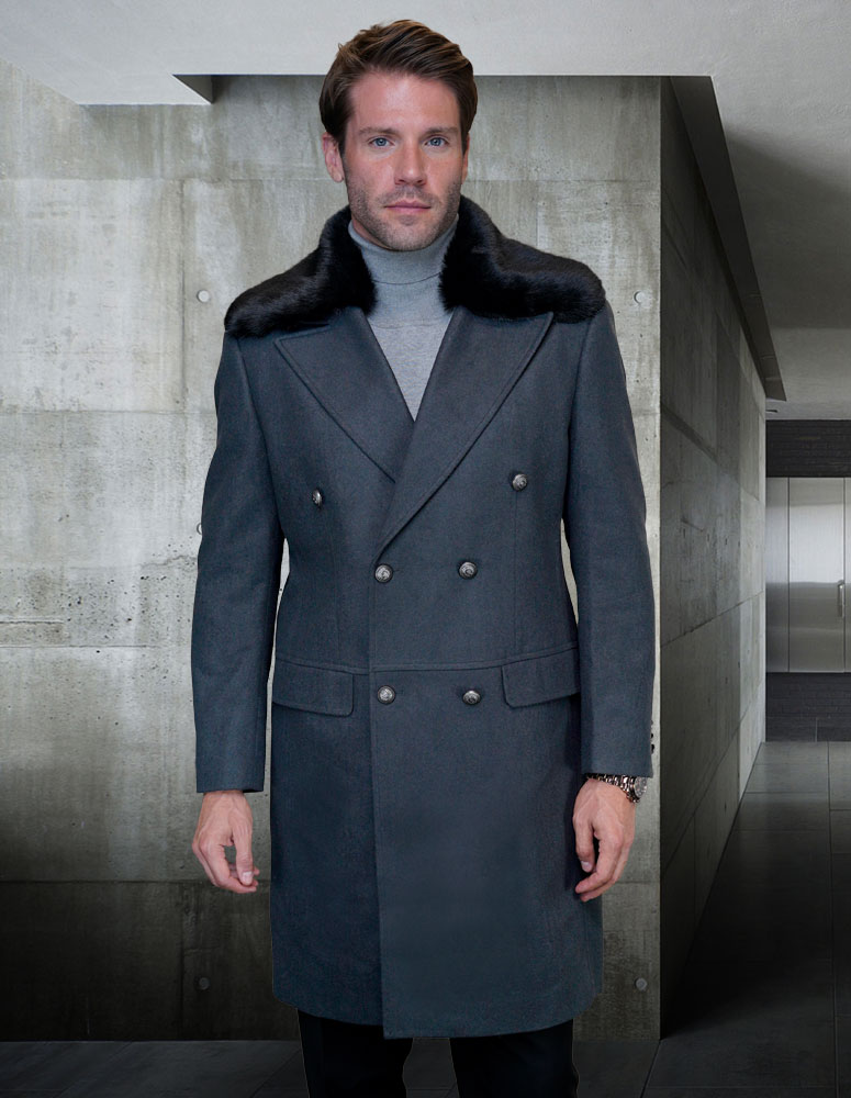 WOOL AND CASHMERE SINGLE JACKET WITH REMOVABLE FUR 
