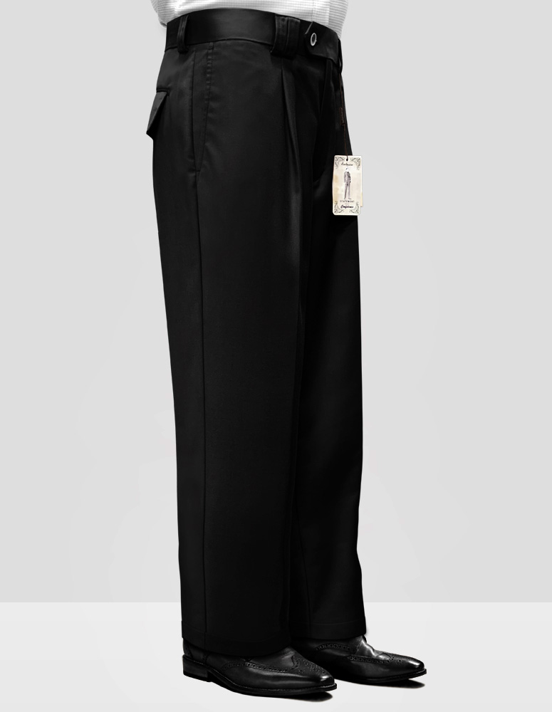 BLACK WIDE LEG DRESS PANTS REGULAR FIT SUPER 150'S ITALIAN WOOL FABRIC 
