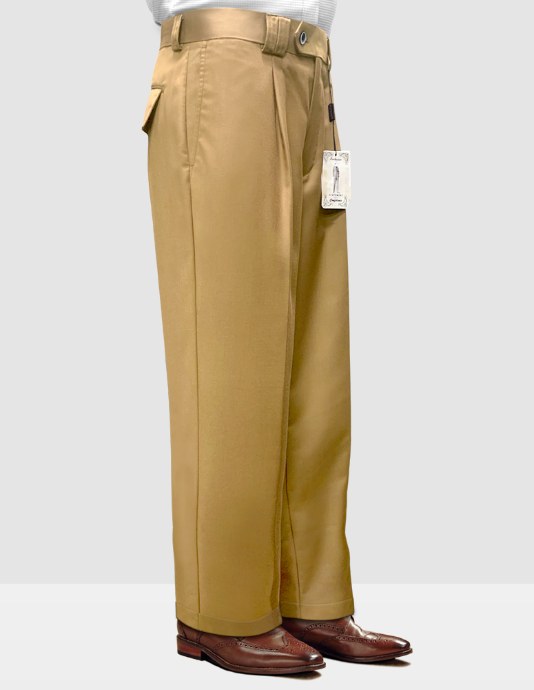 CAMEL WIDE LEG DRESS PANTS REGULAR FIT SUPER 150'S ITALIAN WOOL FABRIC  