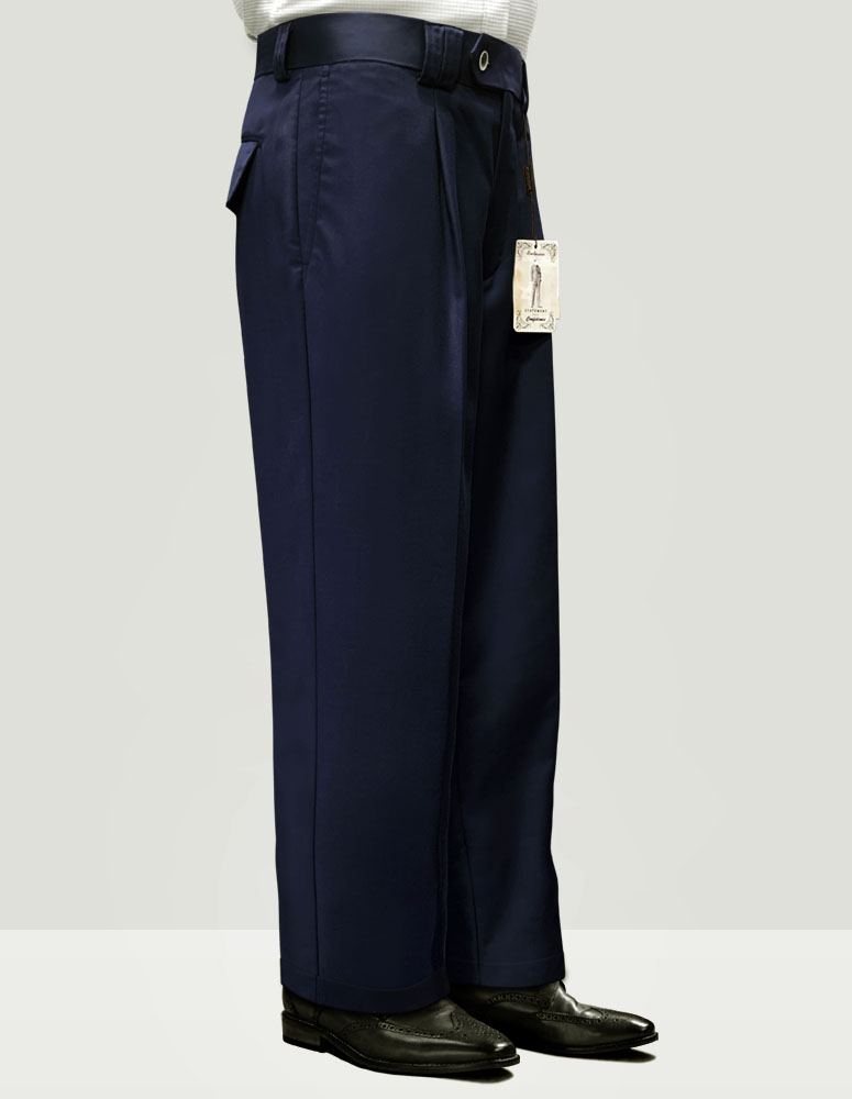 NAVY WIDE LEG DRESS PANTS REGULAR FIT SUPER 150'S ITALIAN WOOL FABRIC  