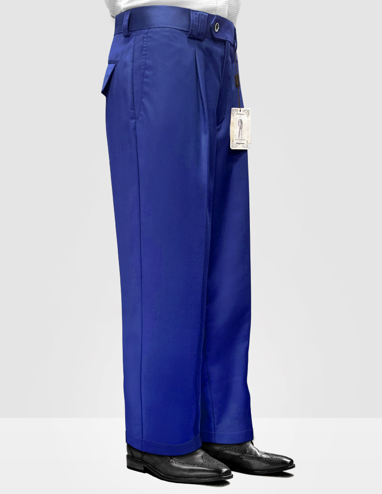 ROYAL BLUE WIDE LEG DRESS PANTS REGULAR FIT SUPER 150'S ITALIAN WOOL FABRIC